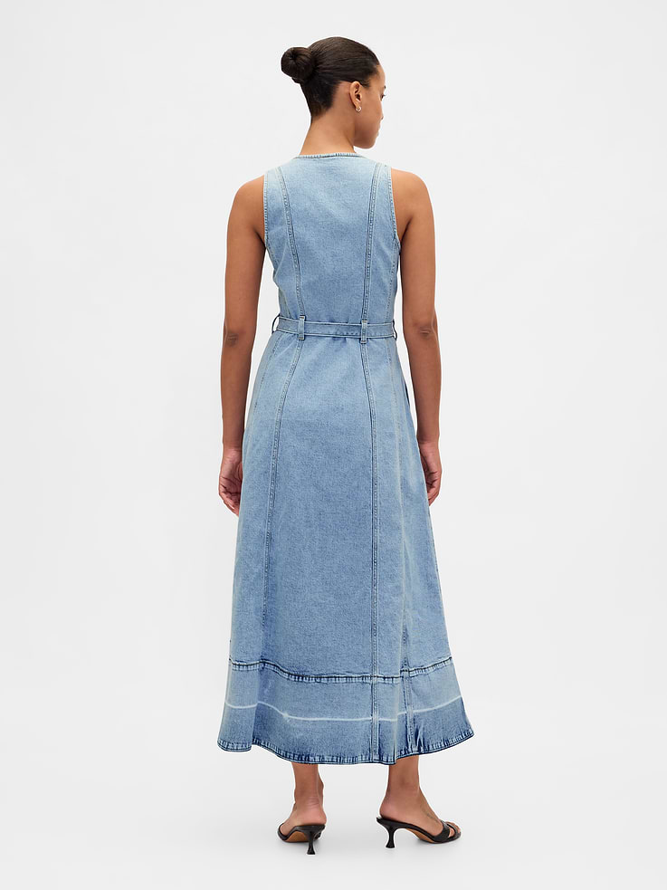 Image number 2 showing, Denim Tie-Belt Button-Front Maxi Dress