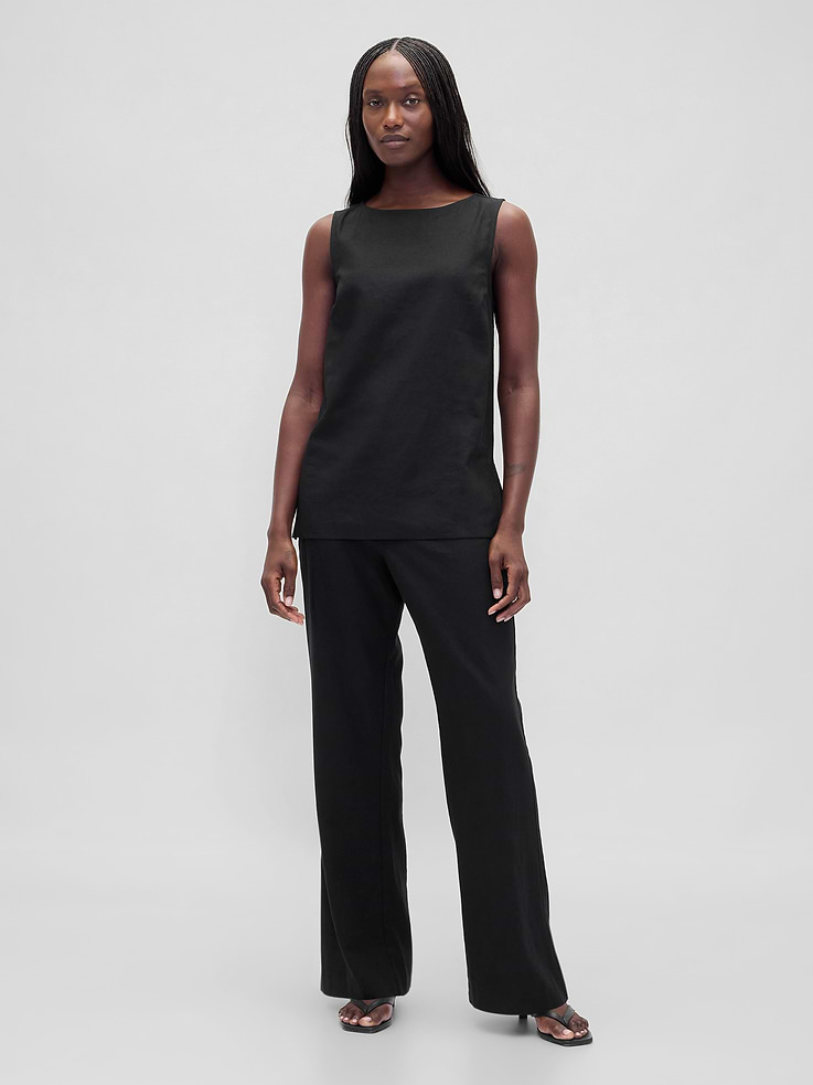 Image number 1 showing, Low Rise Linen-Blend Flare Pants