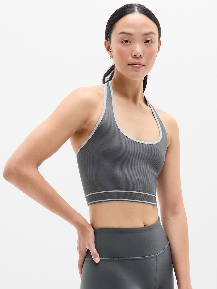 Image 1 of 8, FOR: Your yoga flow and sessions in the studio, FEEL: Seamless construction for maximum comfort and minimal chafing, FAVE: Comfortable, dig-free halter construction, Product #769221