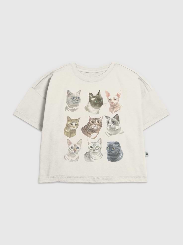 Image 1 of 3, Soft cotton T-shirt., Crewneck., Short sleeves., Cat Faces graphic at front., Fifth Sun is an internationally recognized manufacturer of exclusive licensed graphic apparel and innovative fashions for premium brands like Star Wars, Disney, Marvel, and Nintendo.