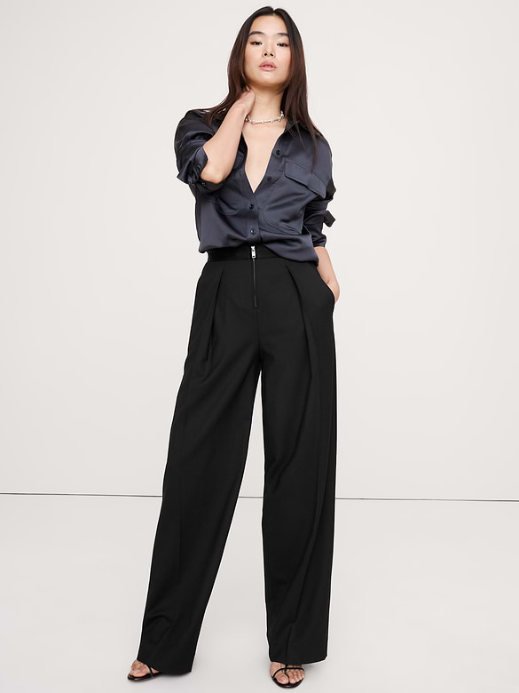 Pantalon de smoking à taille haute et à jambe large
