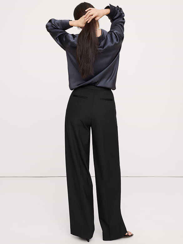 Pantalon de smoking à taille haute et à jambe large