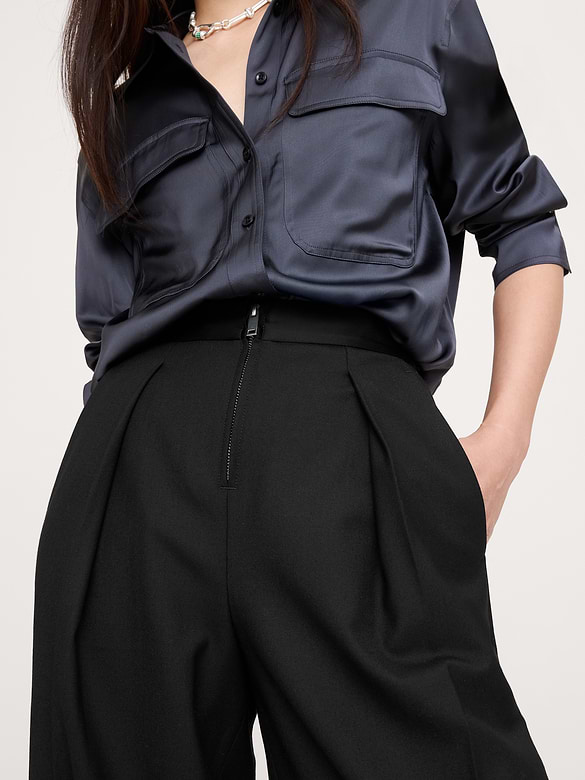 Pantalon de smoking à taille haute et à jambe large
