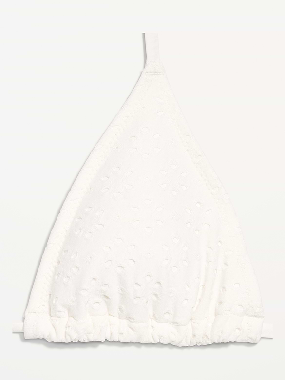 Haut de bikini triangulaire noué en broderie anglaise