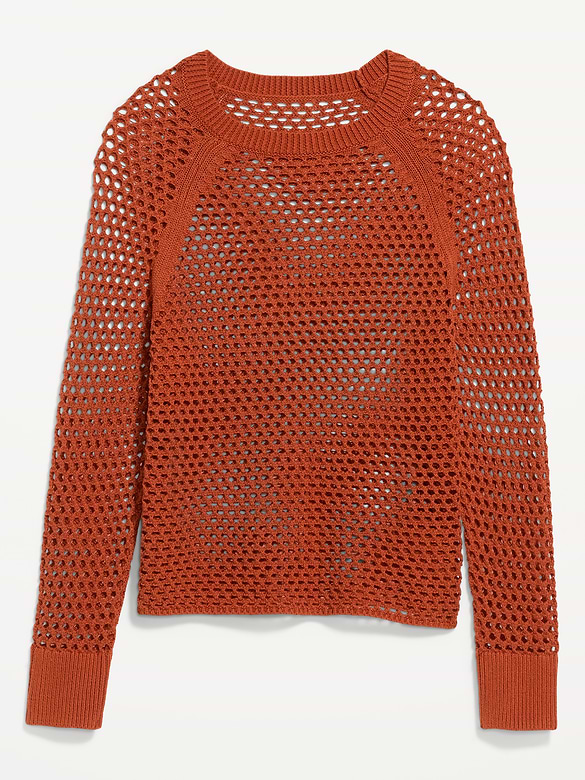 Seaside Cotton Open-Knit Raglan Sweater