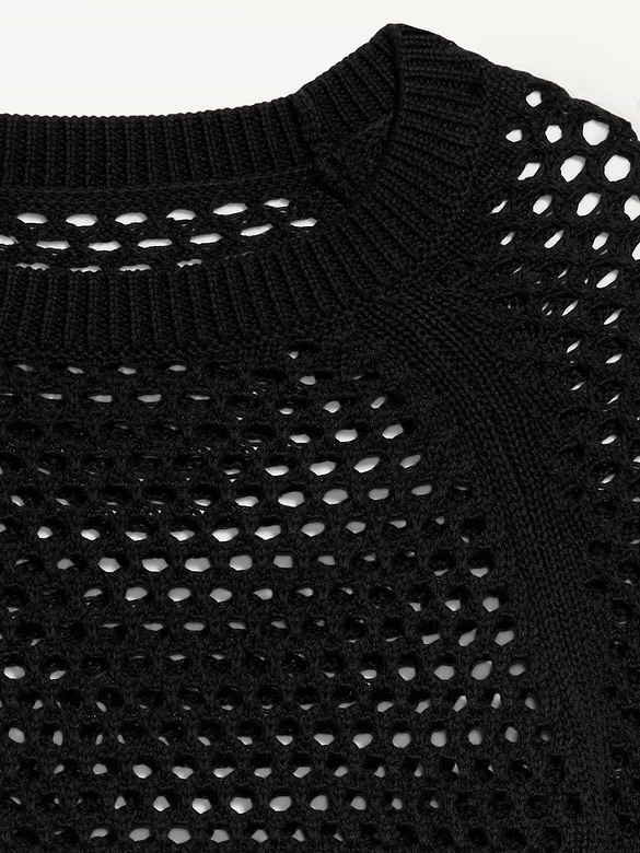Seaside Cotton Open-Knit Raglan Sweater