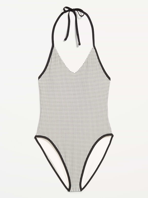 Pique V-Neck Halter Swimsuit