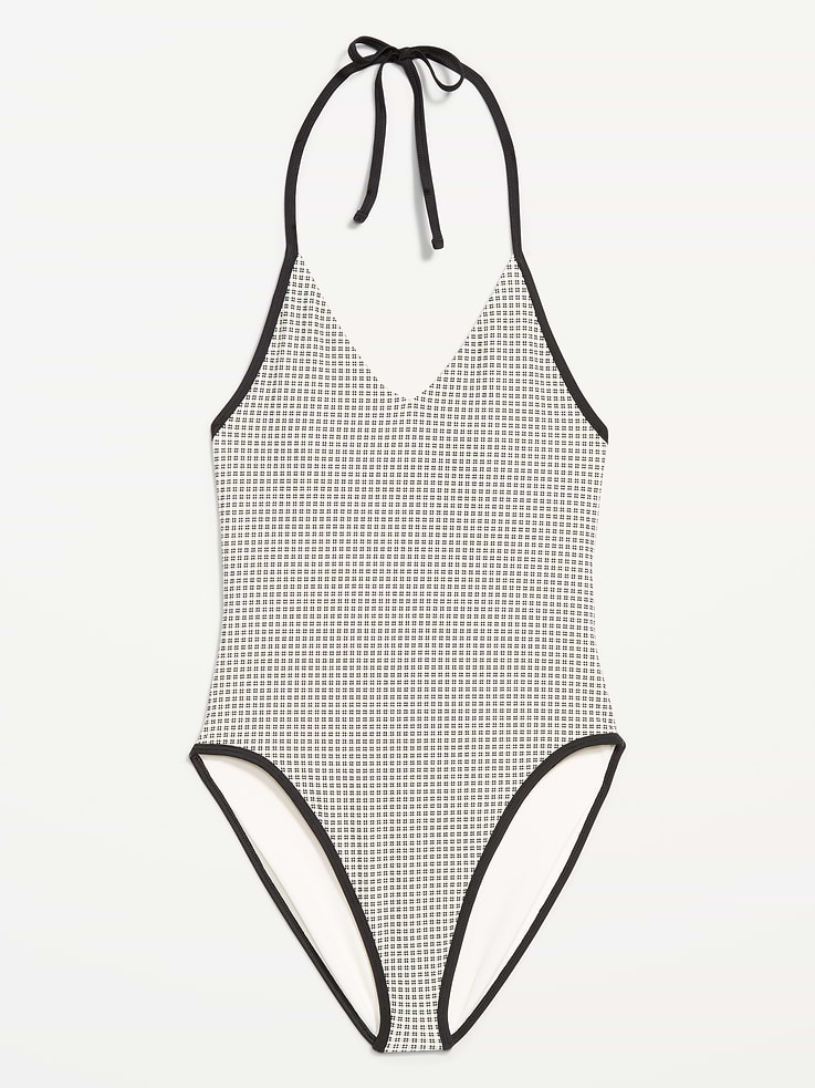 Image number 4 showing, Pique V-Neck Halter Swimsuit