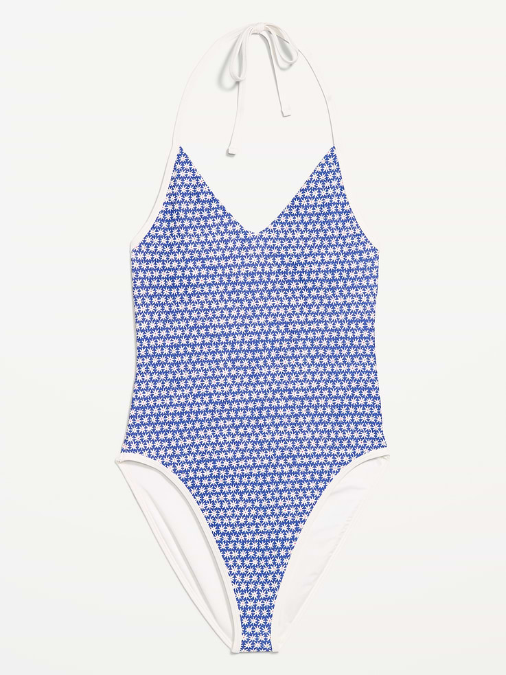 Image number 4 showing, Pique V-Neck Halter Swimsuit