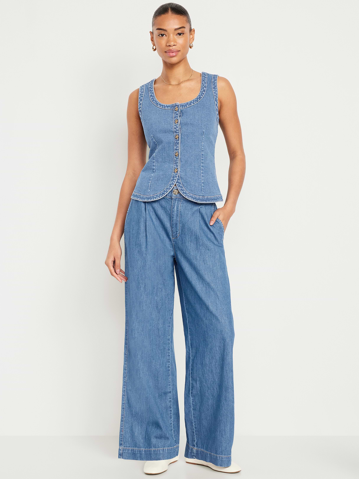 High-Waisted Taylor Trouser Wide-Leg Pants - Medium Wash by Old Navy