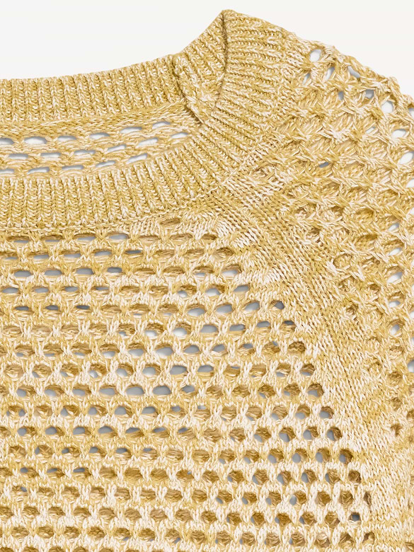 Seaside Cotton Open-Knit Raglan Sweater