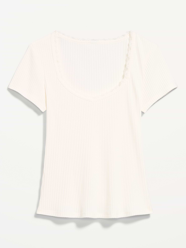 Image number 5 showing, Lace-Trim Sweetheart-Neck Ribbed Top
