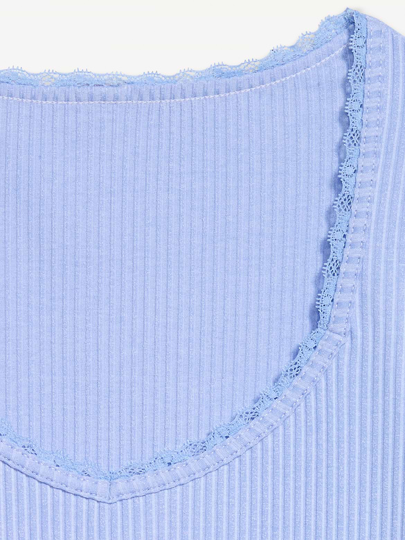 Haut côtelé à décolleté en cœur et à bordure en dentelle