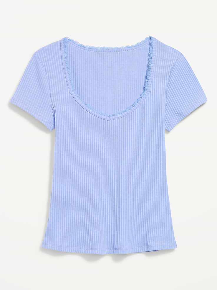 Image number 5 showing, Lace-Trim Sweetheart-Neck Ribbed Top
