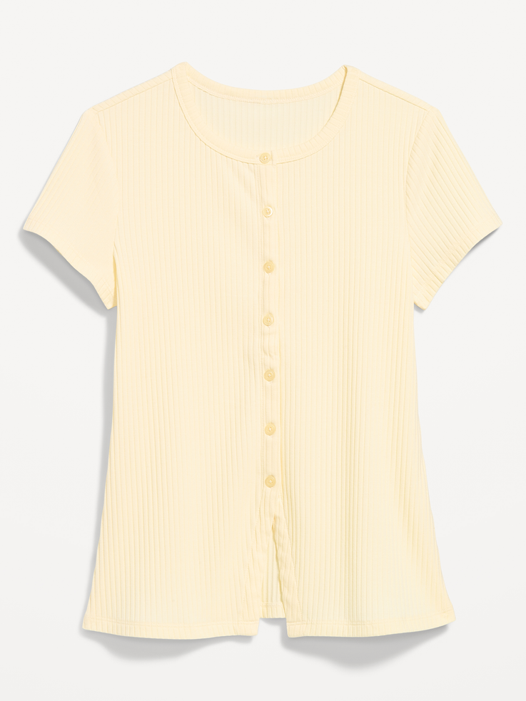 Image number 4 showing, Short-Sleeve Ribbed Button-Down Top