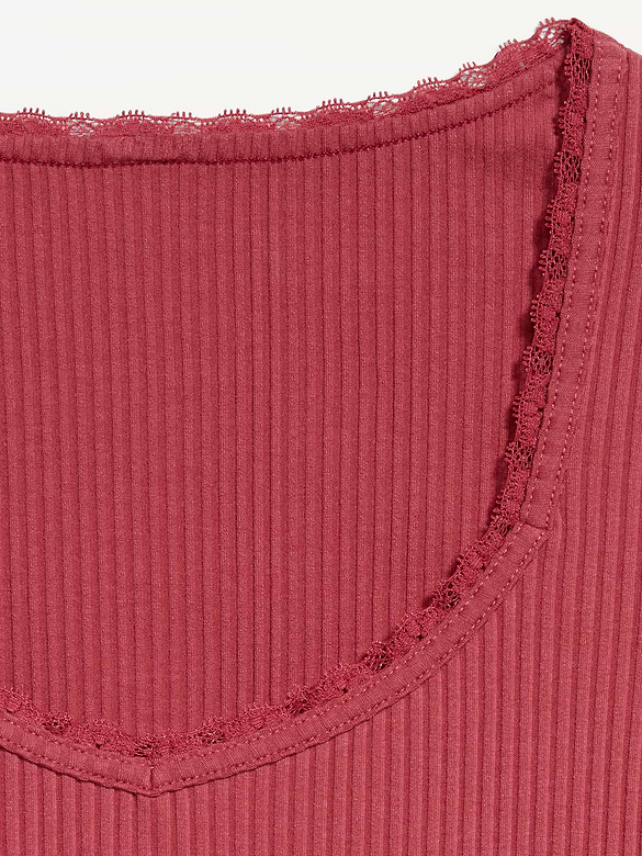 Lace-Trim Sweetheart-Neck Ribbed Top