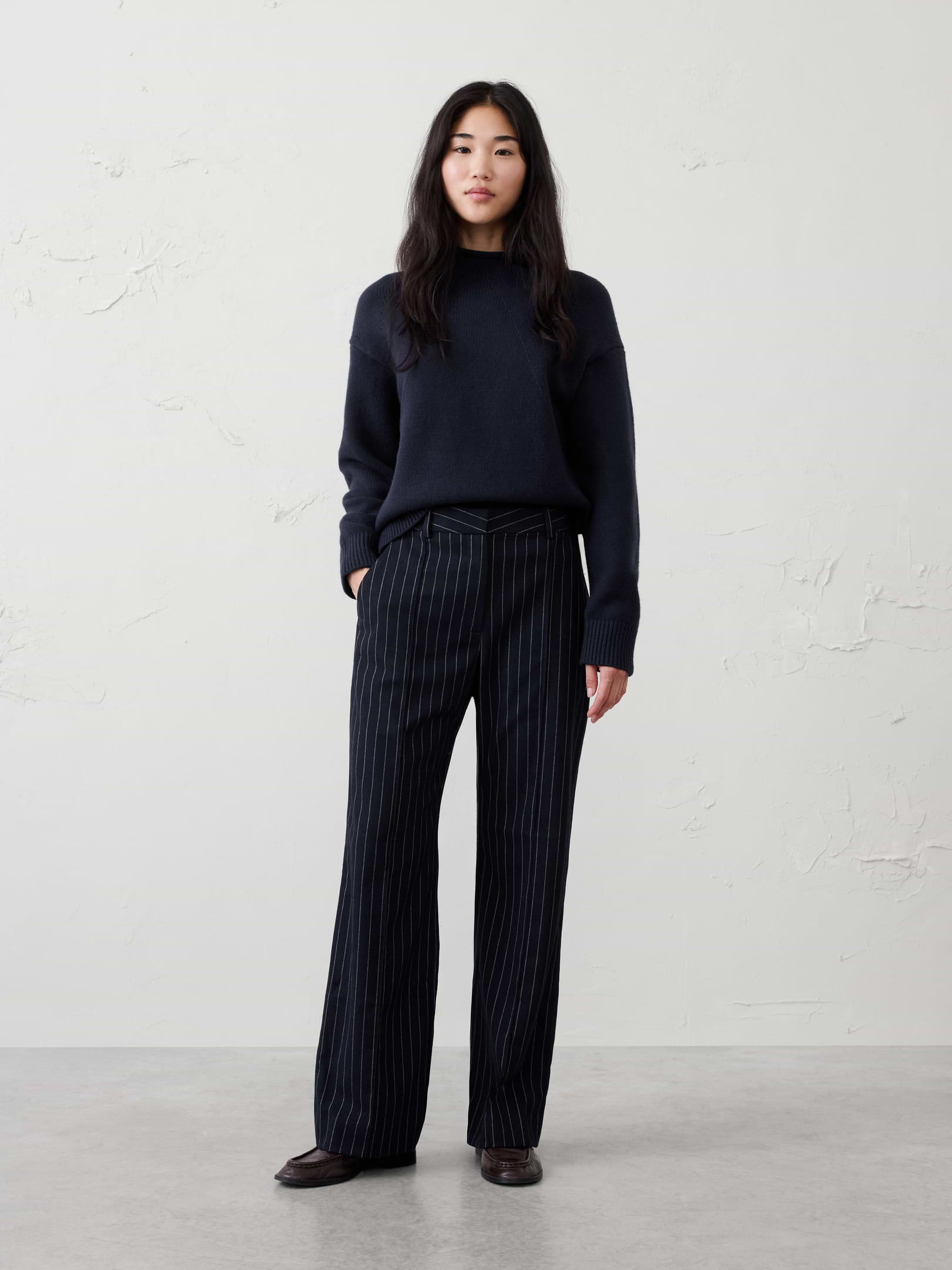 Wide-Leg High-Rise Brushed Pintuck Trouser | Banana Republic Factory