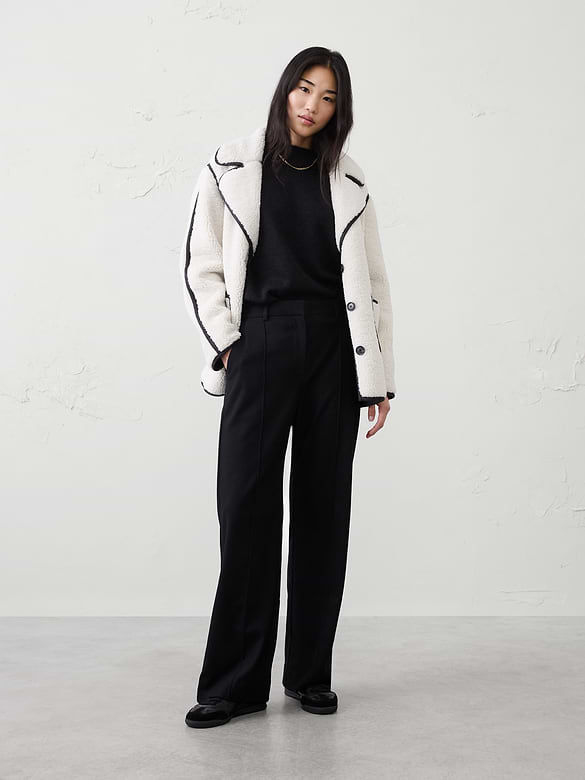 Wide-Leg High-Rise Brushed Pintuck Trouser