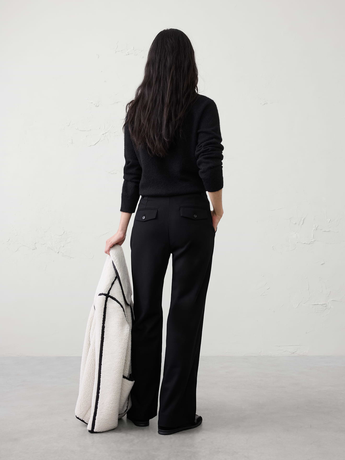 Image number 2 showing, Wide-Leg High-Rise Brushed Pintuck Trouser