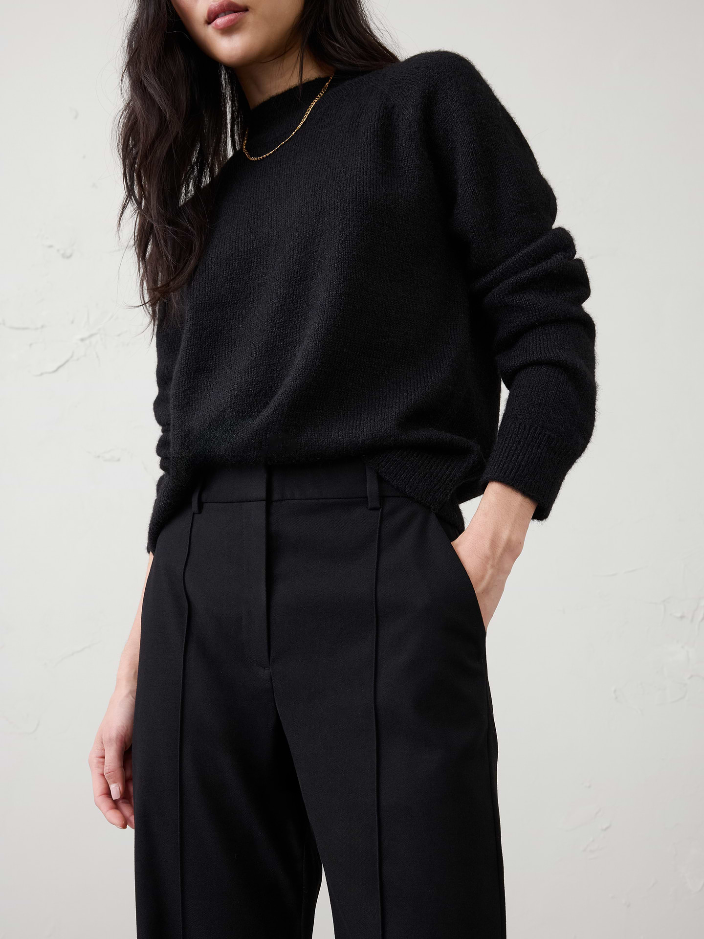 Image number 3 showing, Wide-Leg High-Rise Brushed Pintuck Trouser