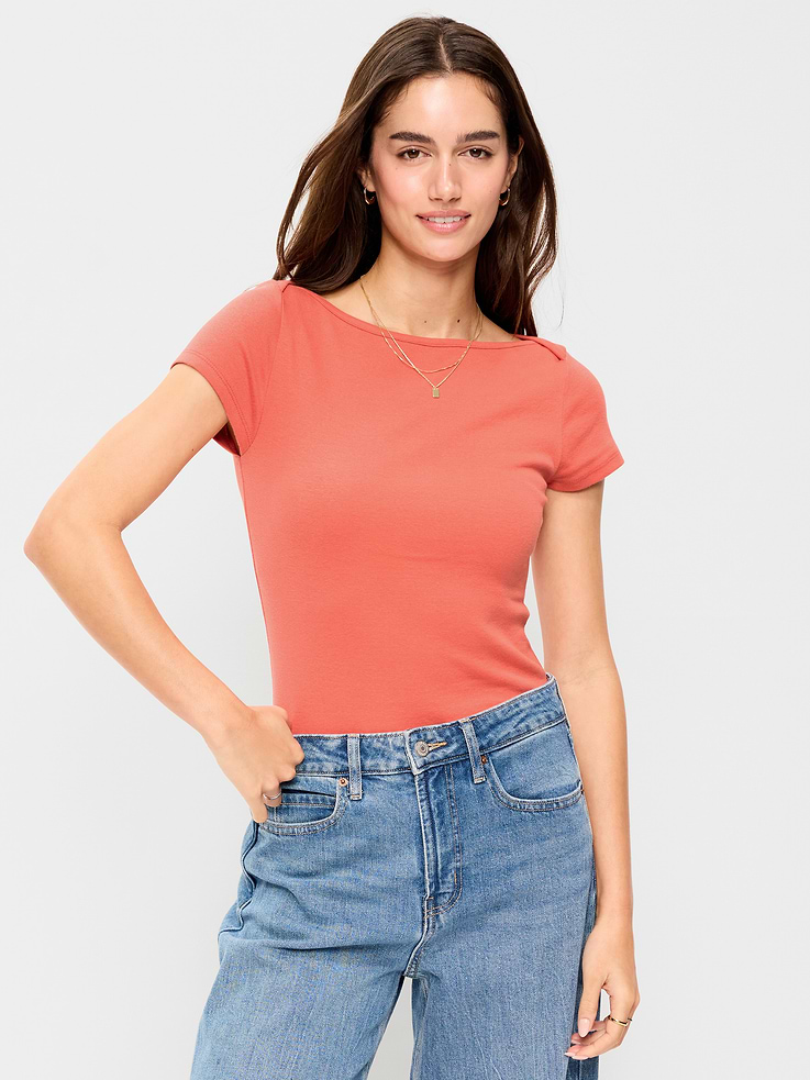Image 1 of 9, A skimming fit that hugs your bod just right., boatneck, cap sleeves, Product #843336