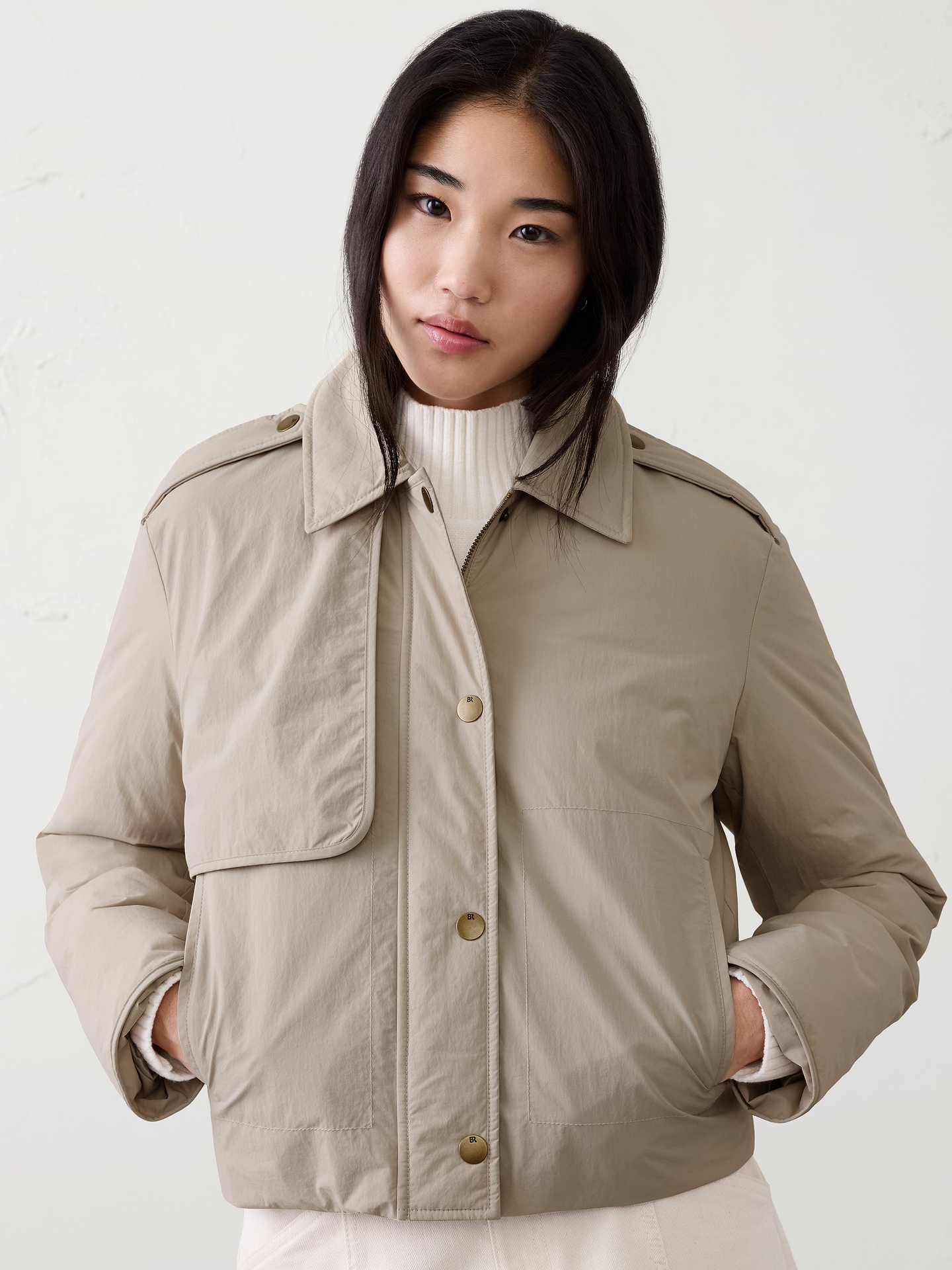 Banana Republic Factory Women's Cropped Trench Filled Jacket (Pewter Gray)