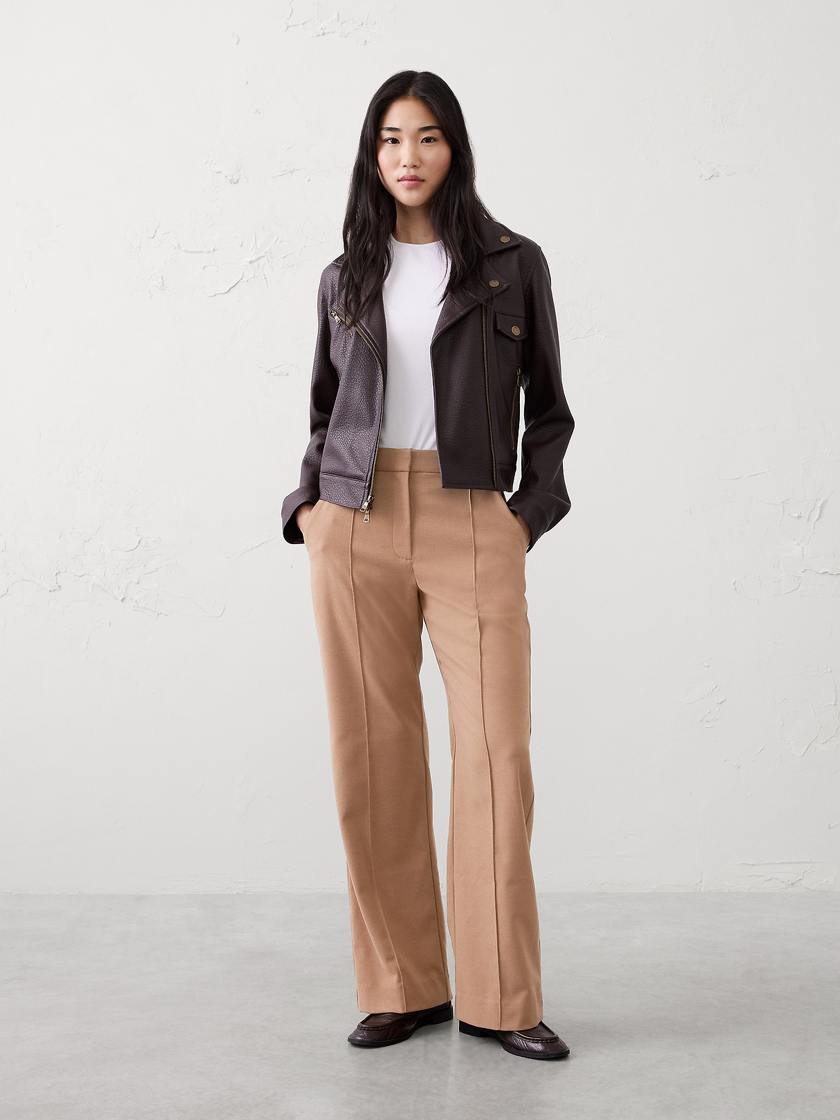 Wide-Leg High-Rise Brushed Pintuck Trouser | Banana Republic Factory