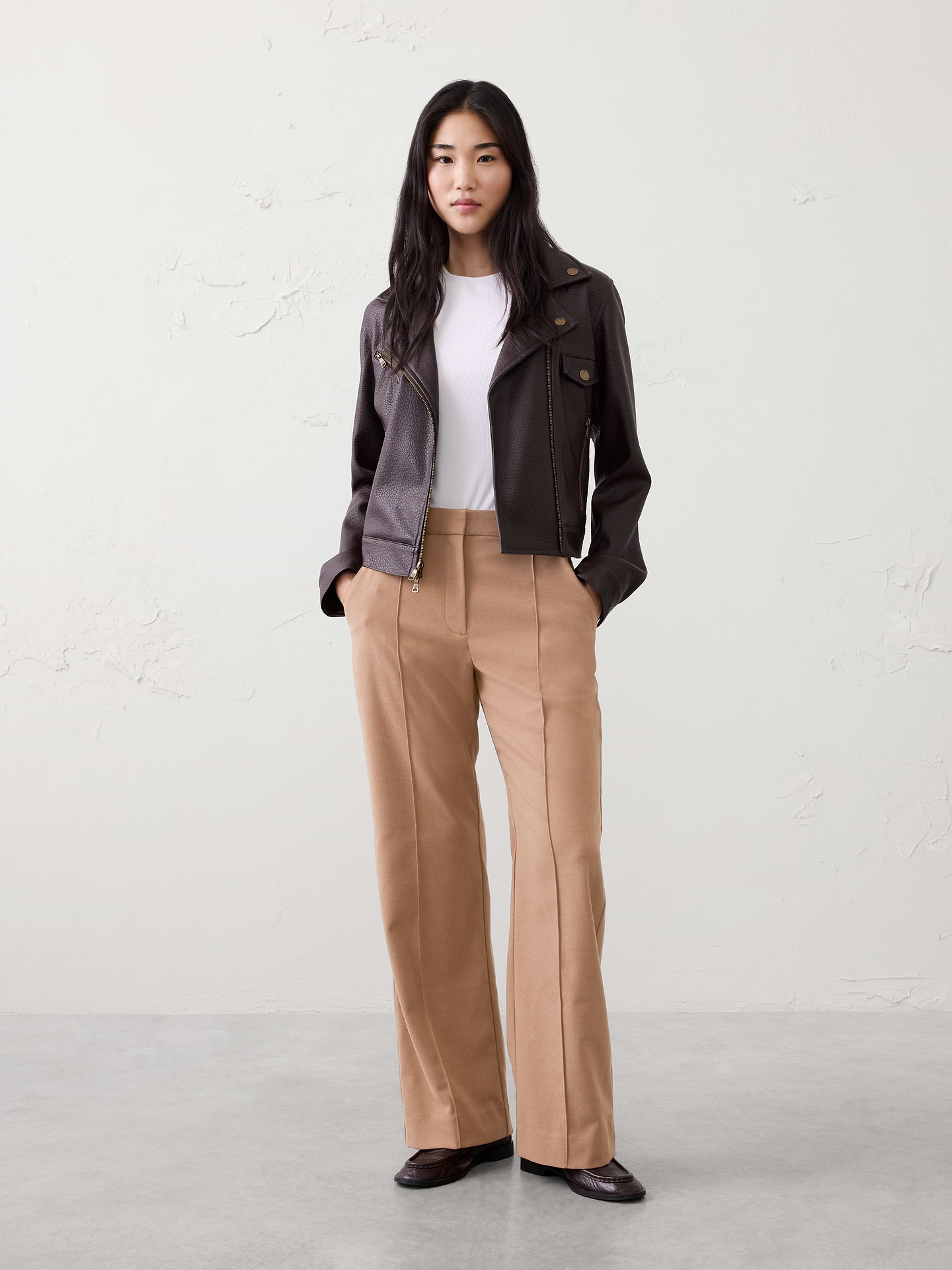 Image number 1 showing, Wide-Leg High-Rise Brushed Pintuck Trouser