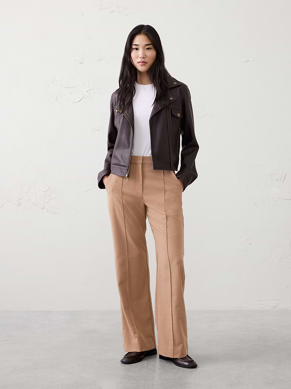 Wide-Leg High-Rise Brushed Pintuck Trouser