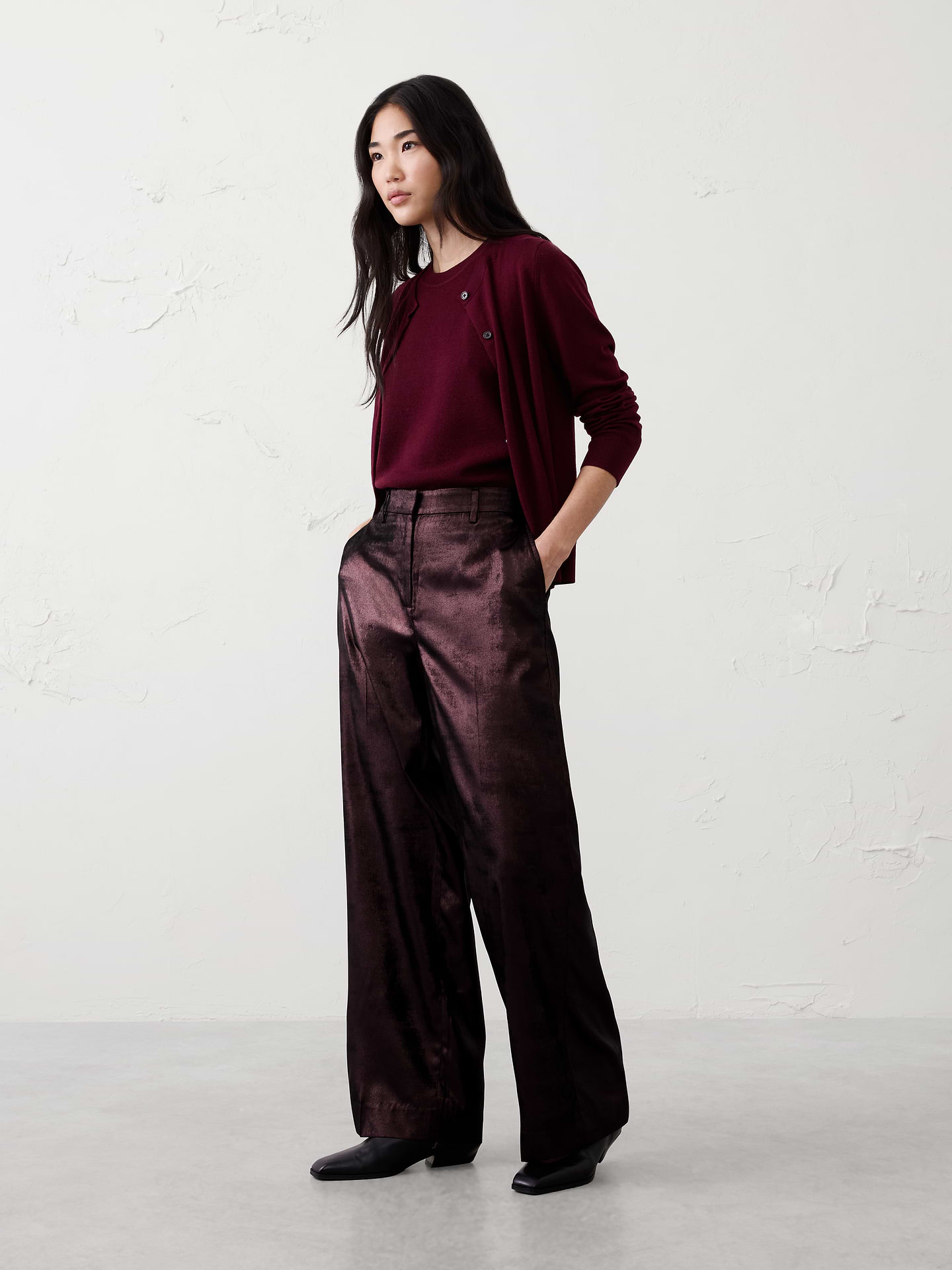 Image number 1 showing, Metallic Wide-Leg Pant