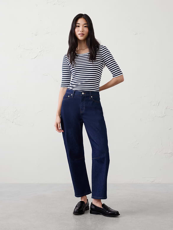 Ribbed Elbow-Sleeve T-Shirt
