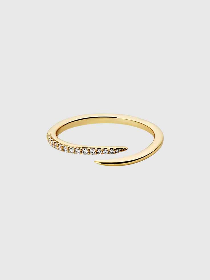 Image 1 of 3, This bold claw ring features stunning gemstones that perfectly hug your finger., Dipped in 14k gold, this ring is hard to miss, even among a first-class stack., Style it with gold huggie hoop earrings for an elegant look straight out of the box., Ana Luisa is a jewelry brand founded in 2018 to elevate everyday, with Earth-friendly jewelry that lasts.