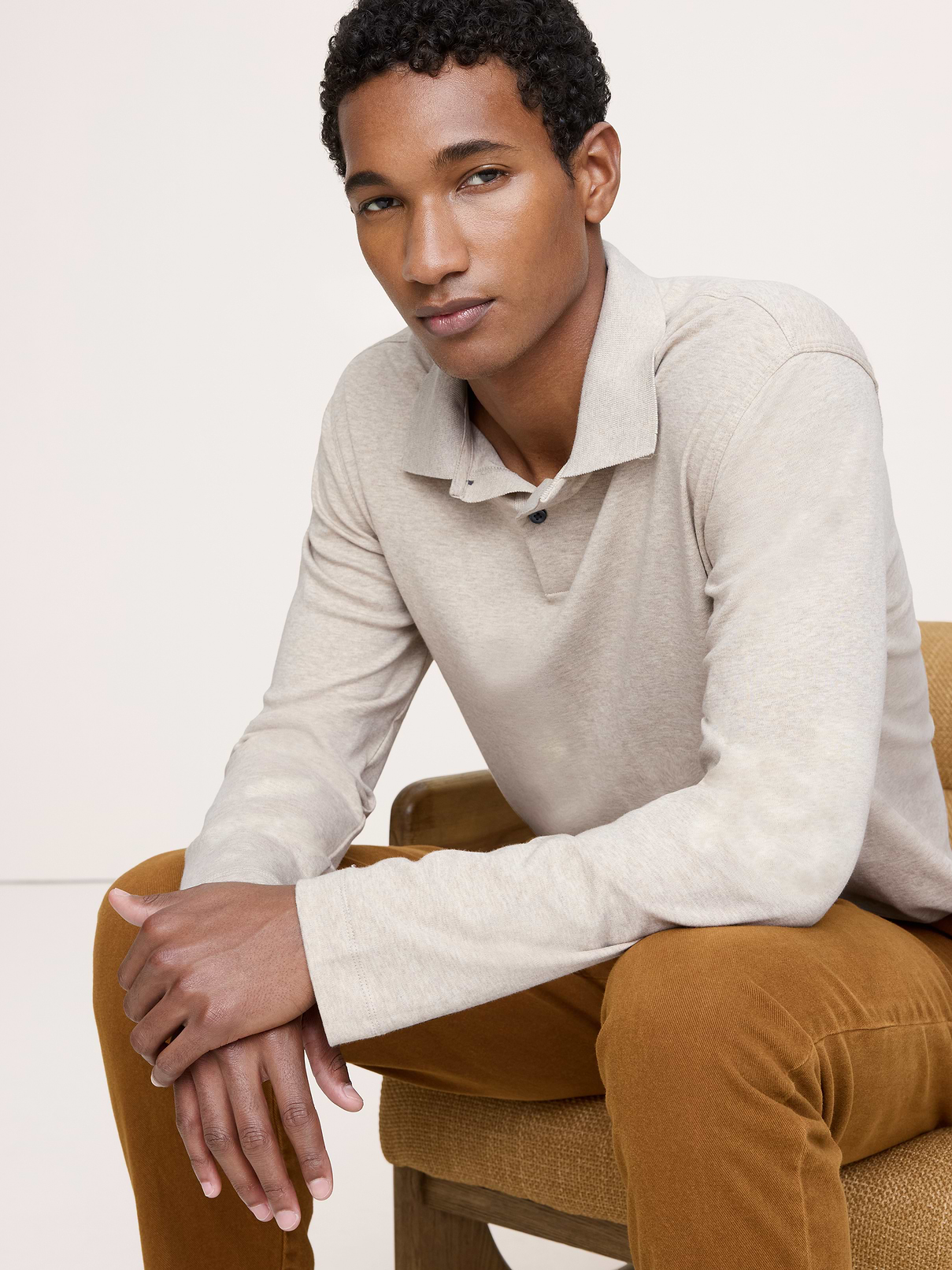 Luxury-Touch Long-Sleeve Polo