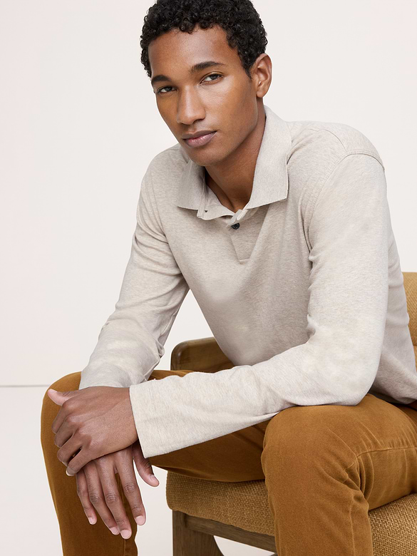 Luxury-Touch Long-Sleeve Polo