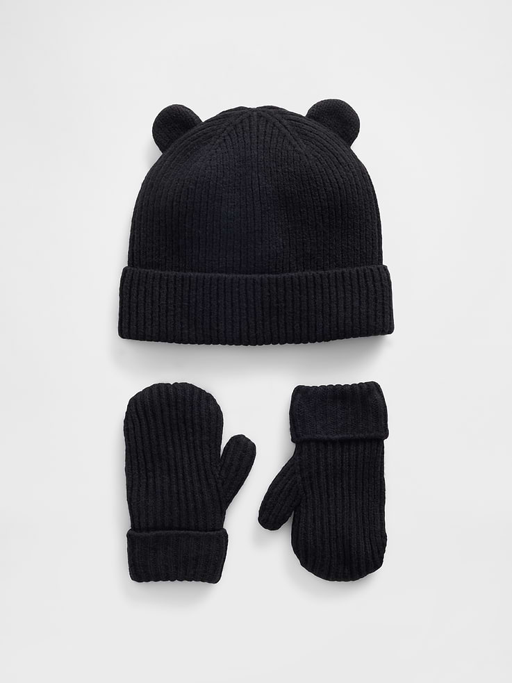 Image number 1 showing, Baby & Toddler CashSoft Bear Beanie & Mittens Set