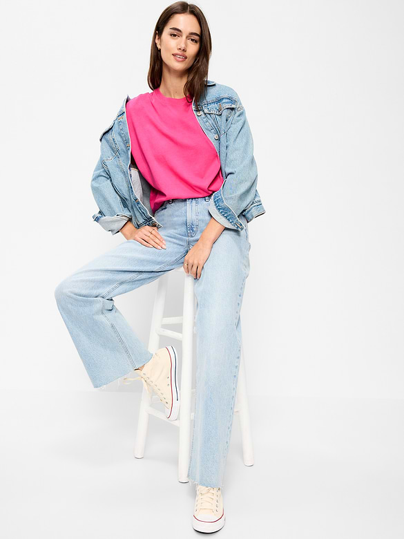 T-shirt ras du cou rétro pour femme