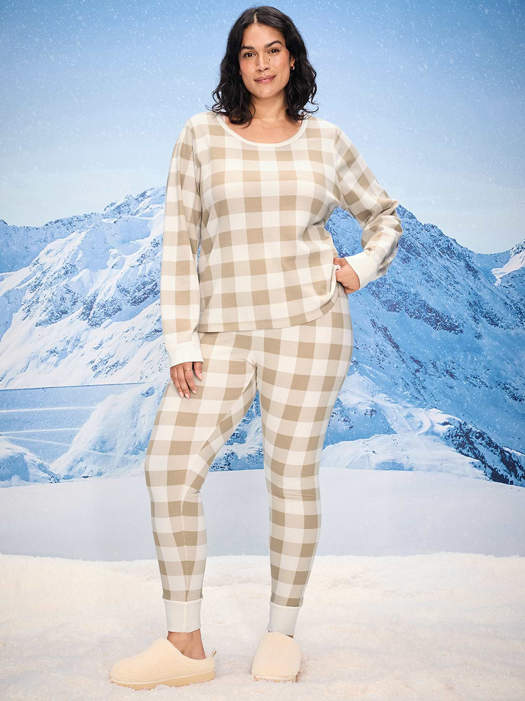 Image number 6 showing, High-Waisted Printed Waffle Pajama Leggings for Women