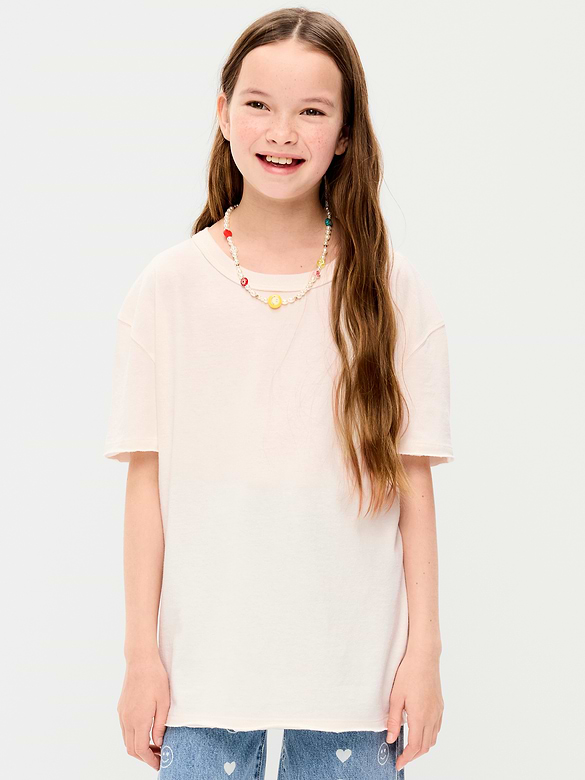 Oversized Short-Sleeve Raw-Edge T-Shirt for Girls