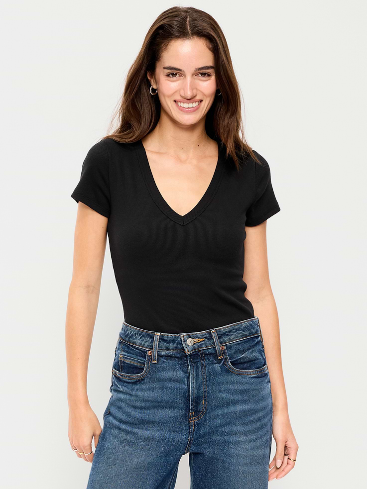 Image number 1 showing, Snug V-Neck Crop T-Shirt