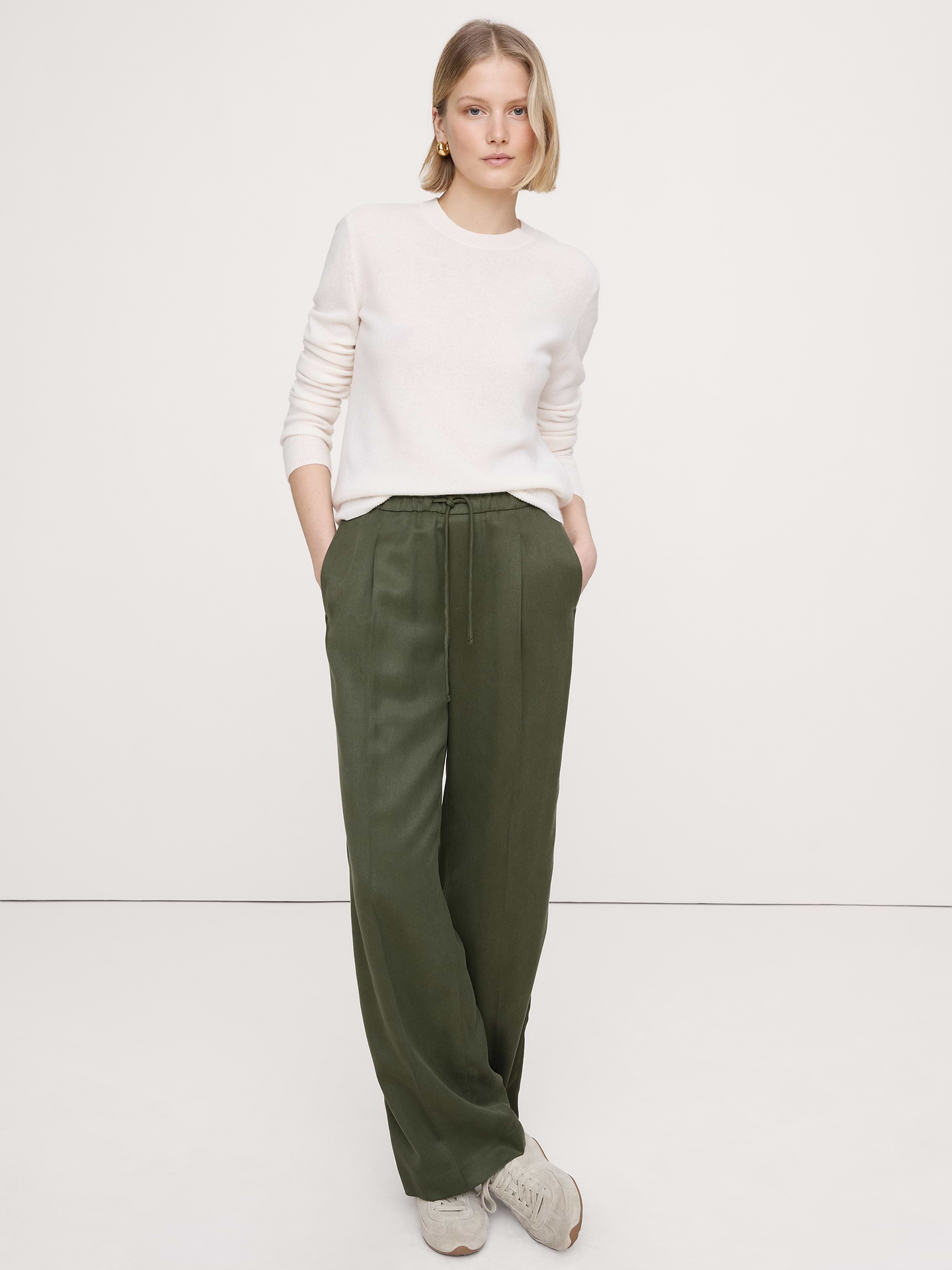 Image number 1 showing, High-Rise Wide-Leg Drapey TENCEL™ Pull-On Pant