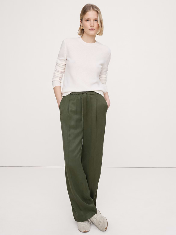 Pantalon drapé à taille haute extensible et jambe large en TENCEL™