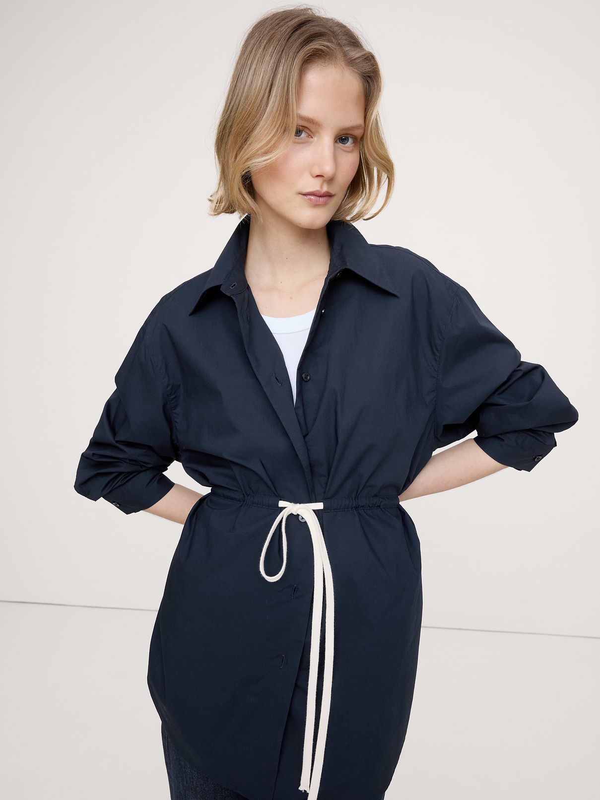 Cotton Poplin Drawstring-Waist Tunic