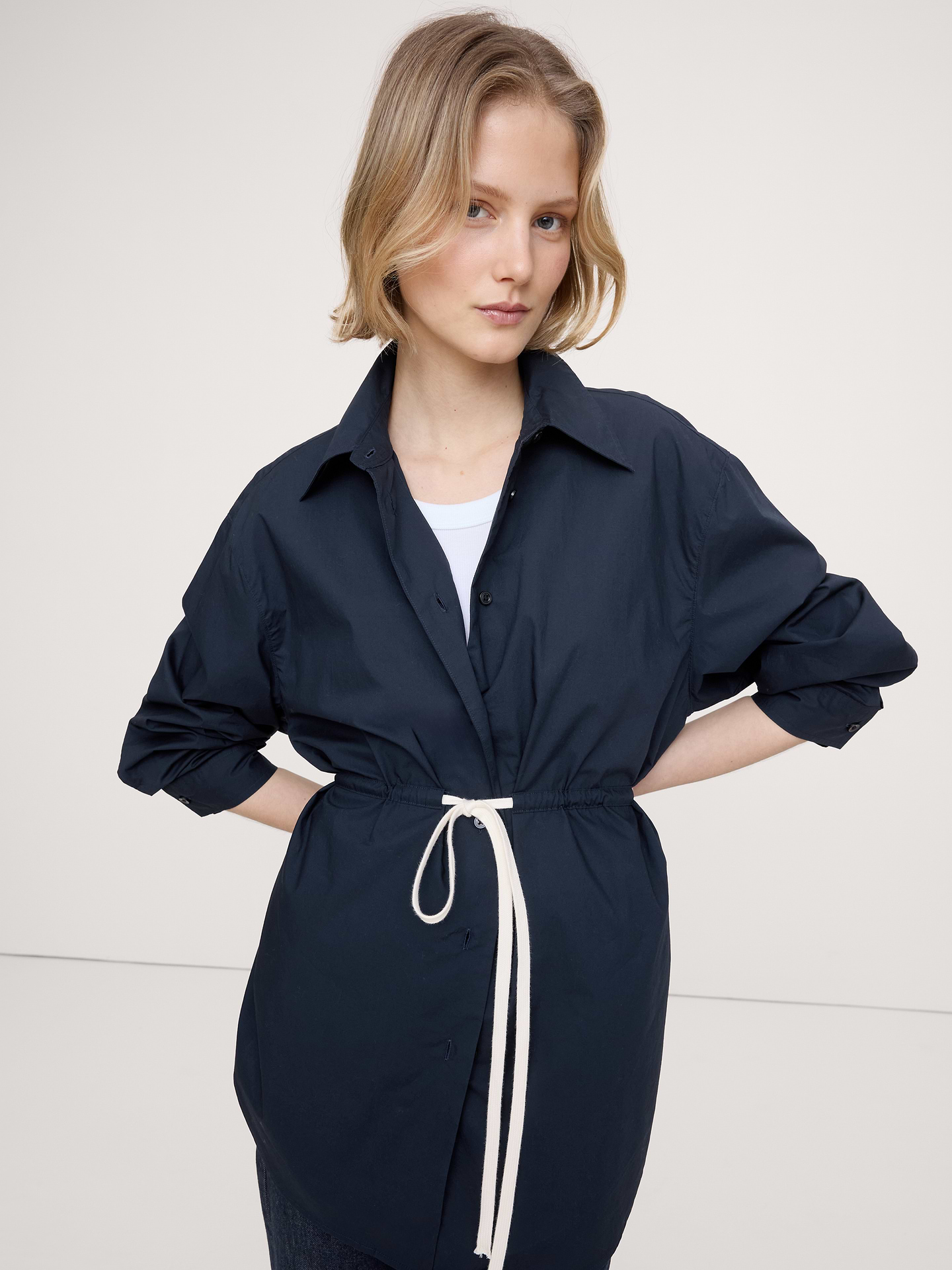 Image number 1 showing, Cotton Poplin Drawstring-Waist Tunic