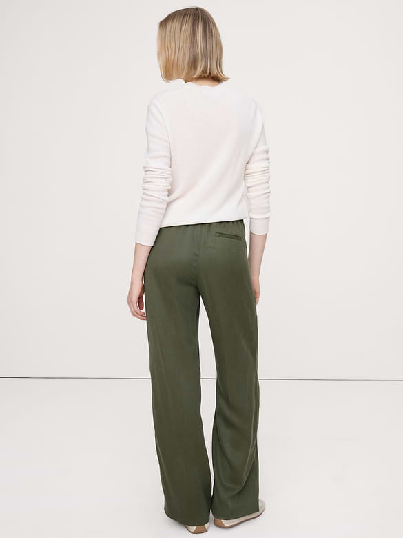 Pantalon drapé à taille haute extensible et jambe large en TENCEL™