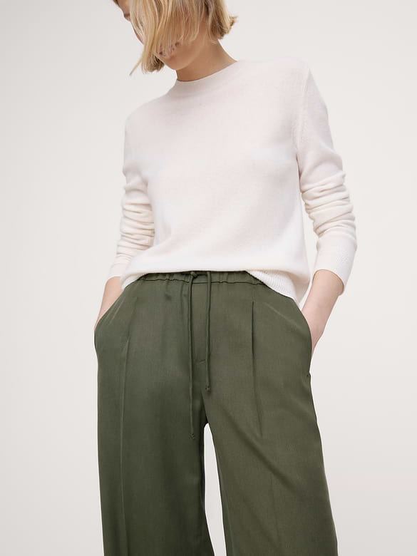 Pantalon drapé à taille haute extensible et jambe large en TENCEL™
