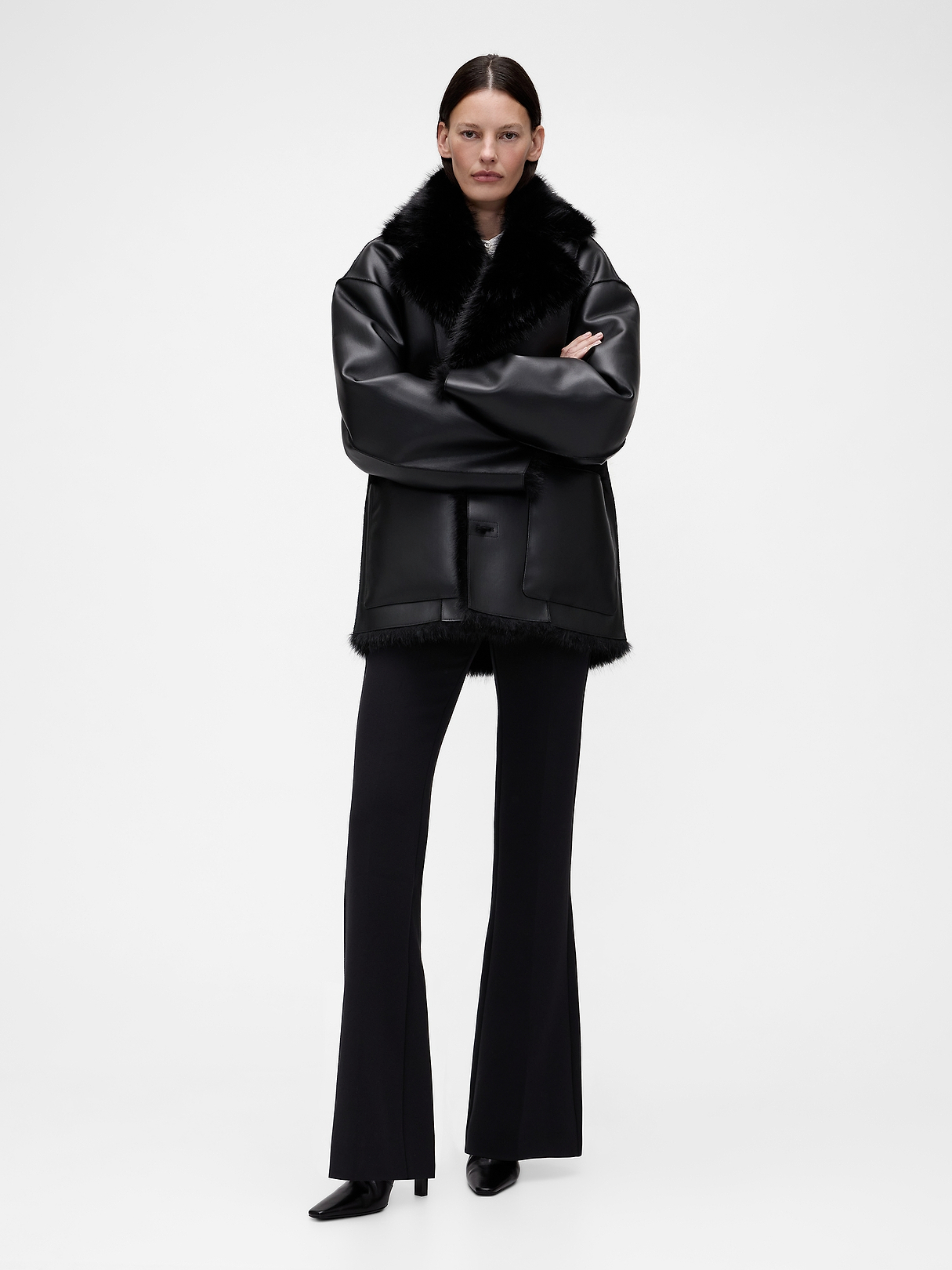GapStudio Adult Vegan Leather Fur-Lined Coat | Gap