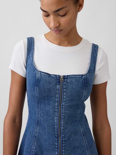 Women's Denim Zip-Front Mini Dress by Gap Medium Wash Size XXL