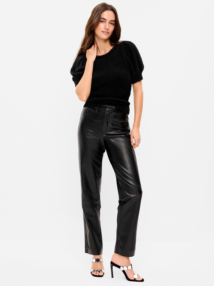 Image number 1 showing, High-Waisted Faux-Leather Pixie Straight Pants