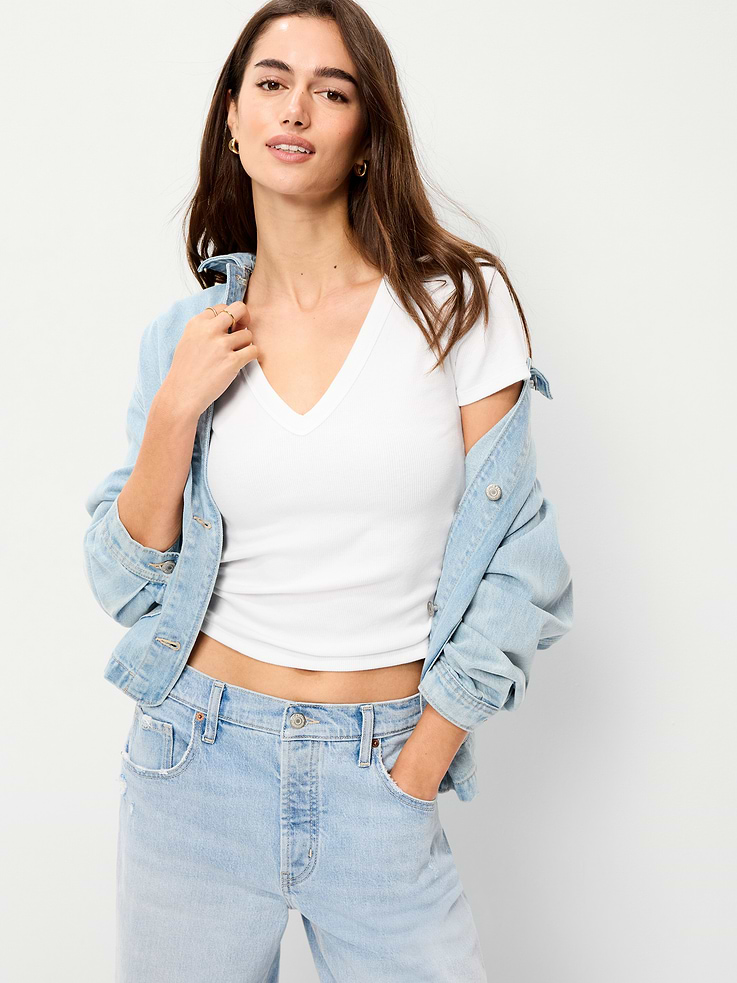 Image number 3 showing, Snug V-Neck Crop T-Shirt