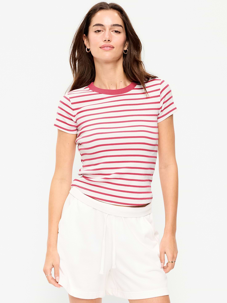 Image number 1 showing, Snug Crew-Neck Ribbed T-Shirt
